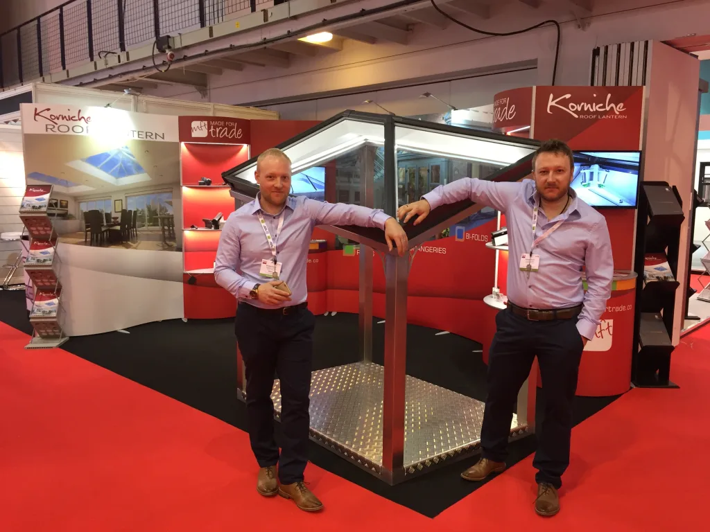 How it started: The start of the Korniche journey, Bradley and Ashley unveiling the Aluminium Roof Lantern at FIT Show 2016.