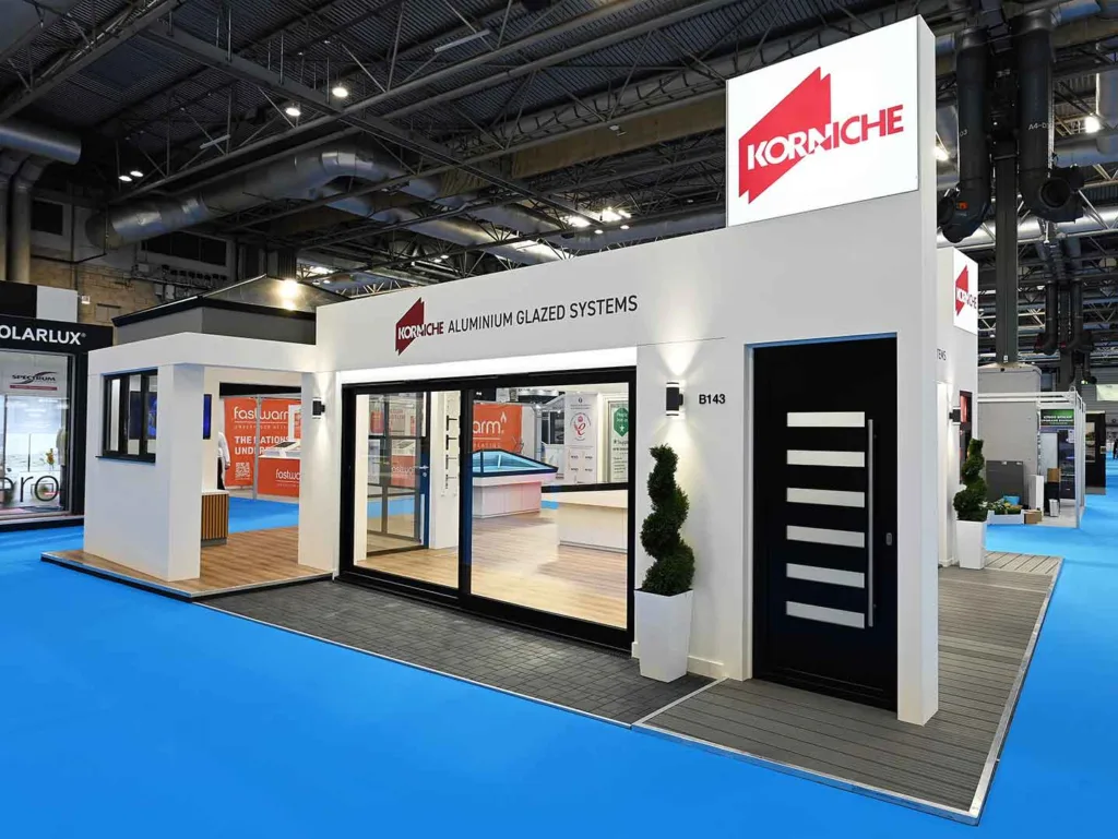 Korniche stand at Harrogate Homebuilding and Renovating Show displaying bifold doors and roof lantern products
