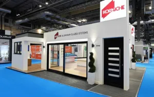 Korniche stand at Harrogate Homebuilding and Renovating Show displaying bifold doors and roof lantern products