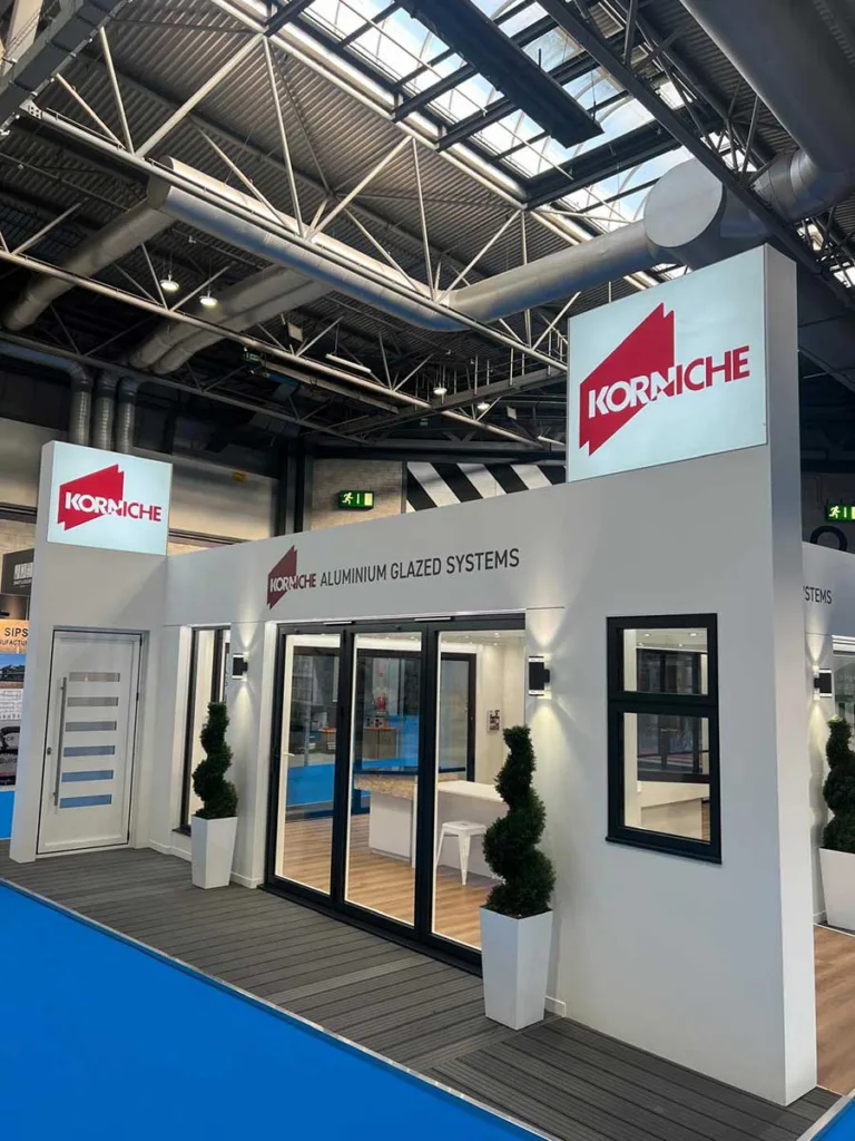 Korniche bifold doors with windows and front door at NEC stand